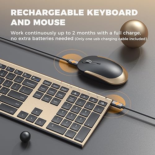 Miniatura 10 de Vssoplor - Teclado y mouse inalámbricos, recargable de 2.4 GHz, compacto, silencioso, de tamaño completo, combo de teclado y mouse con receptor Nano
