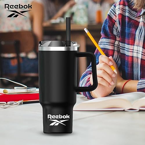 Miniatura 7 de Reebok Vaso de acero inoxidable con diseño de estilo de vida, vaso de 40 onzas con asa, vaso de doble pared aislado al vacío, vaso a prueba de fugas