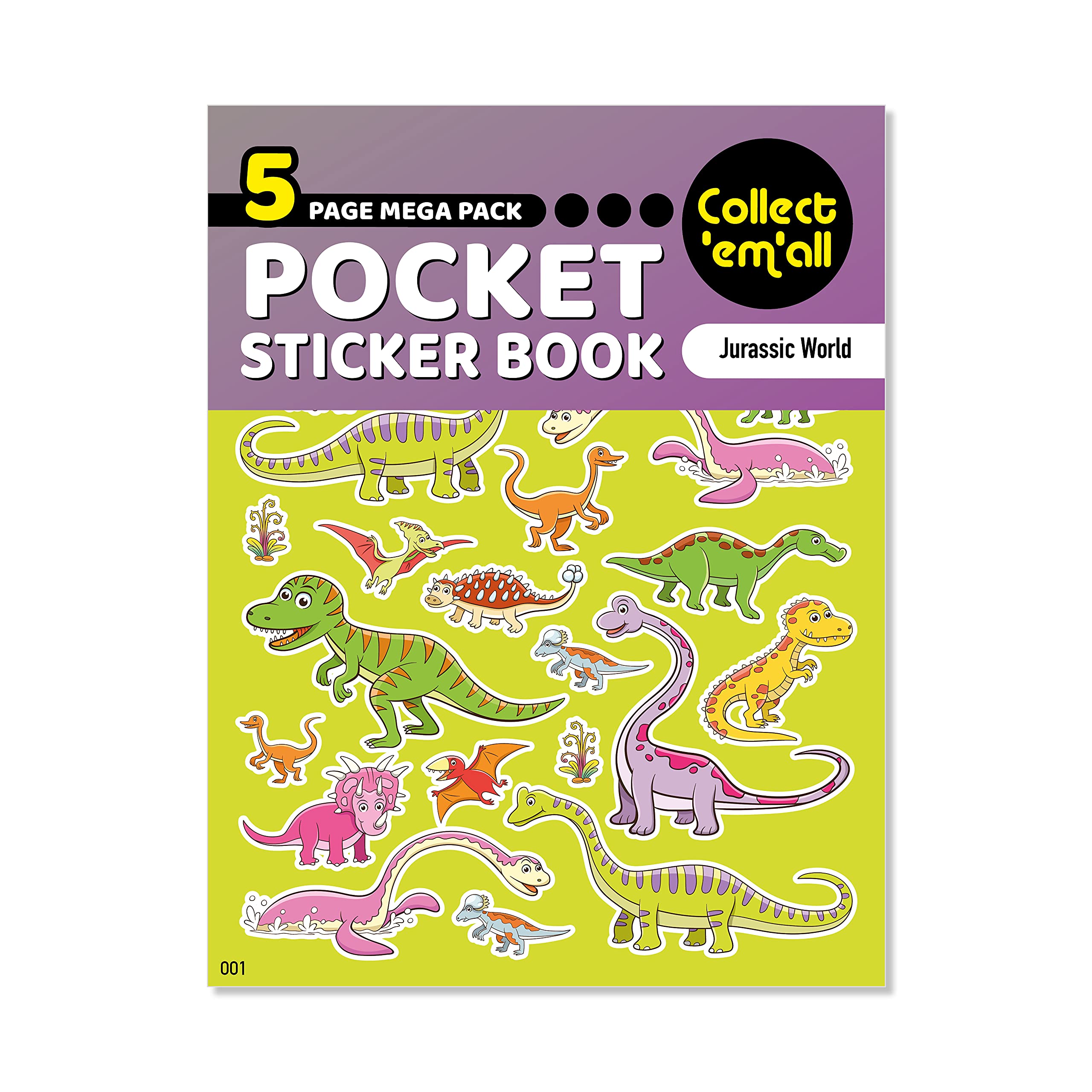 Pocket Sticker Book (5 Pages) - 64 MEGA Packs to Collect Coloured Stickers for Kids - Jurassic World