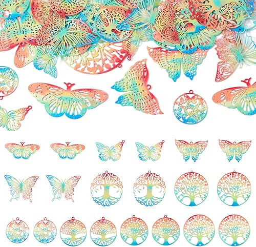 Vista 31 de Conectores de Filigrana Colgantes, Acero inoxidable, No es una piedra preciosa 0Mariposa#1