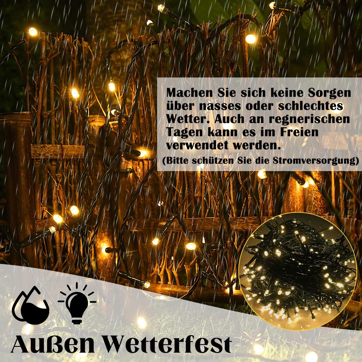 FIVMEN Cadena de luces solares para exteriores, 100 m, 1000 LED, resistente a la intemperie, resistente al agua, IP44, con panel solar y USB, decoración navideña, iluminación para exteriores, blanco