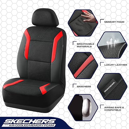 Miniatura 4 de Fundas de asiento de coche de espuma viscoelástica Skechers, fundas de asiento gruesas de malla Air Cool, fundas de asiento de coche para asientos