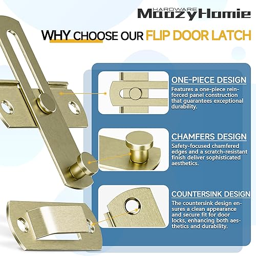 Miniatura 3 de Pestillos de puerta abatible de 4 pulgadas, pestillo de cerradura de puerta de granero abatible de 180 grados, pestillo deslizante de acero