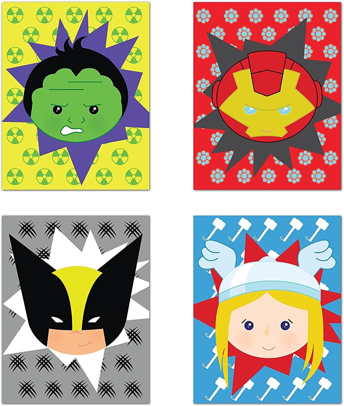 Children Inspire Design Superheros Decor, Baby Boy Nursery Decor, Iron Man, Hulk, Thor, Wolverine, Superhero Wall Art, Set of Four 24x36 Inch Print