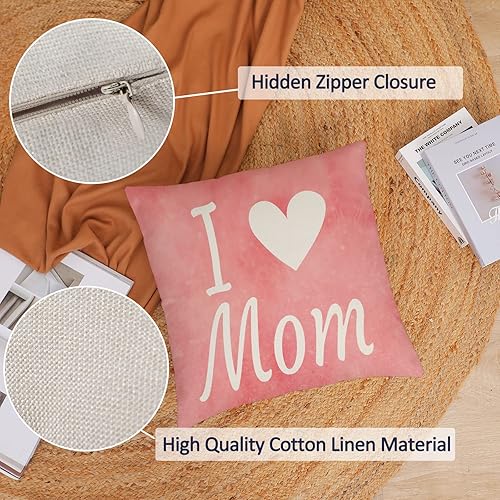 Miniatura 2 de Juego de 4 fundas de almohada de 18 x 18 pulgadas para el Día de la Madre, diseño floral de clavel rosa, fundas de almohada con texto en inglés "I
