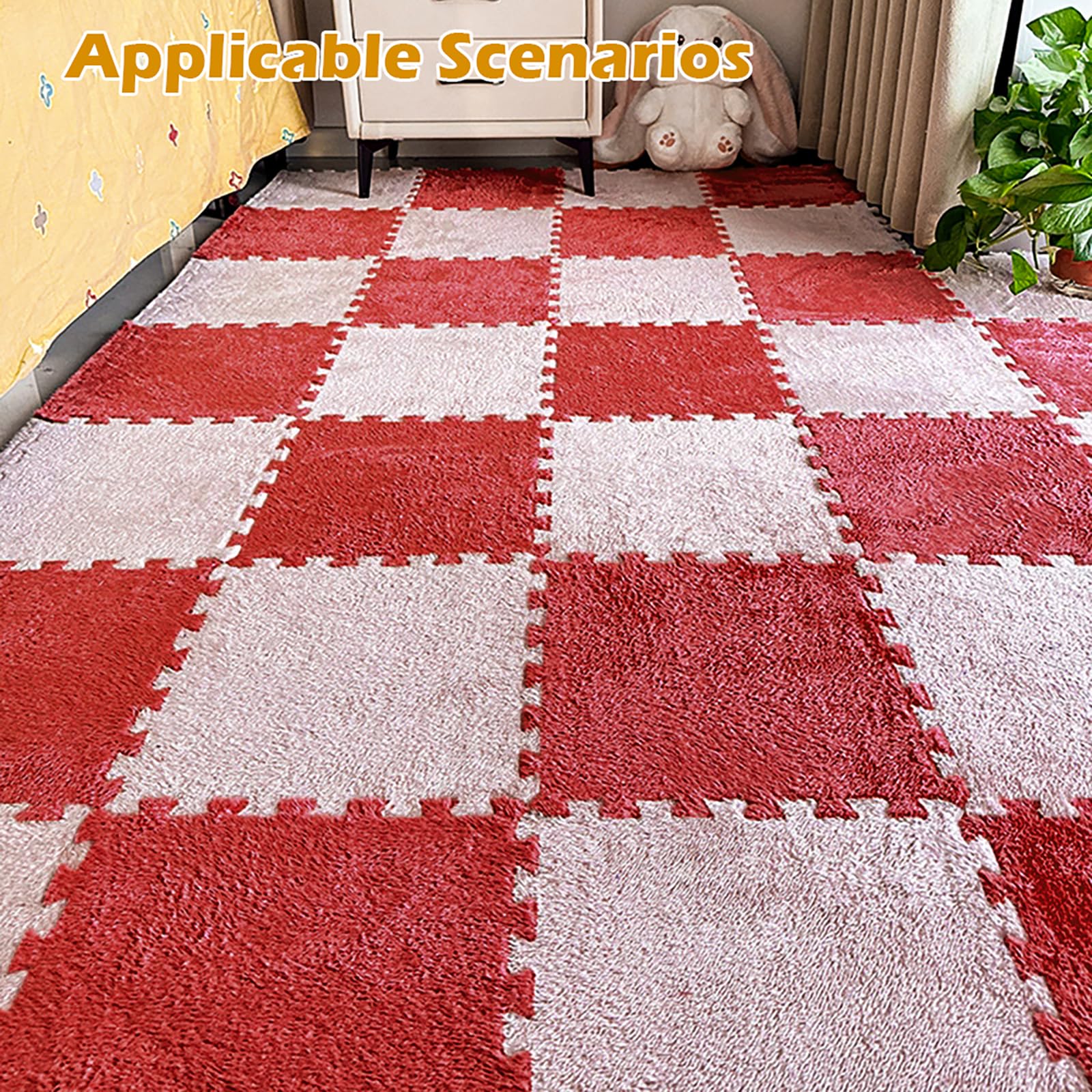 12 Pezzi Tappeto Puzzle in EVA, Tappeti Puzzle in Peluche Interconnessi, 30x30cm Tappeto Gioco Antiscivolo per Camera da Letto, Soggiorno e Cameretta Bambini (Rosso)