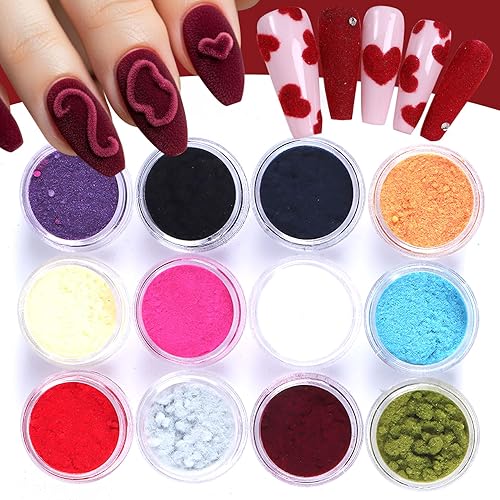 12Colors Flocking Velvet Nail Glitter Powder Multi-Color Fuzzy Fluffy Powder