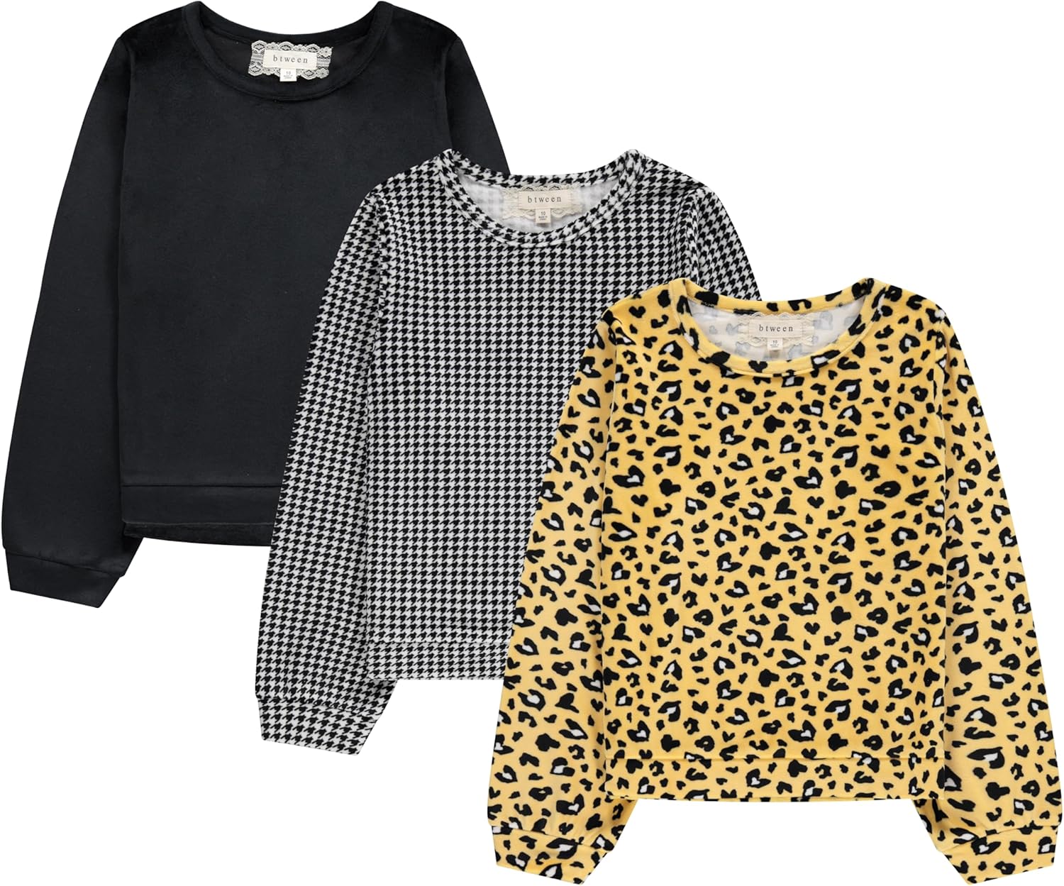 BTween Girls’ Cozy Sweatshirt Set – Soft, Warm, and Stylish – Pack of 3 with Fun Designs