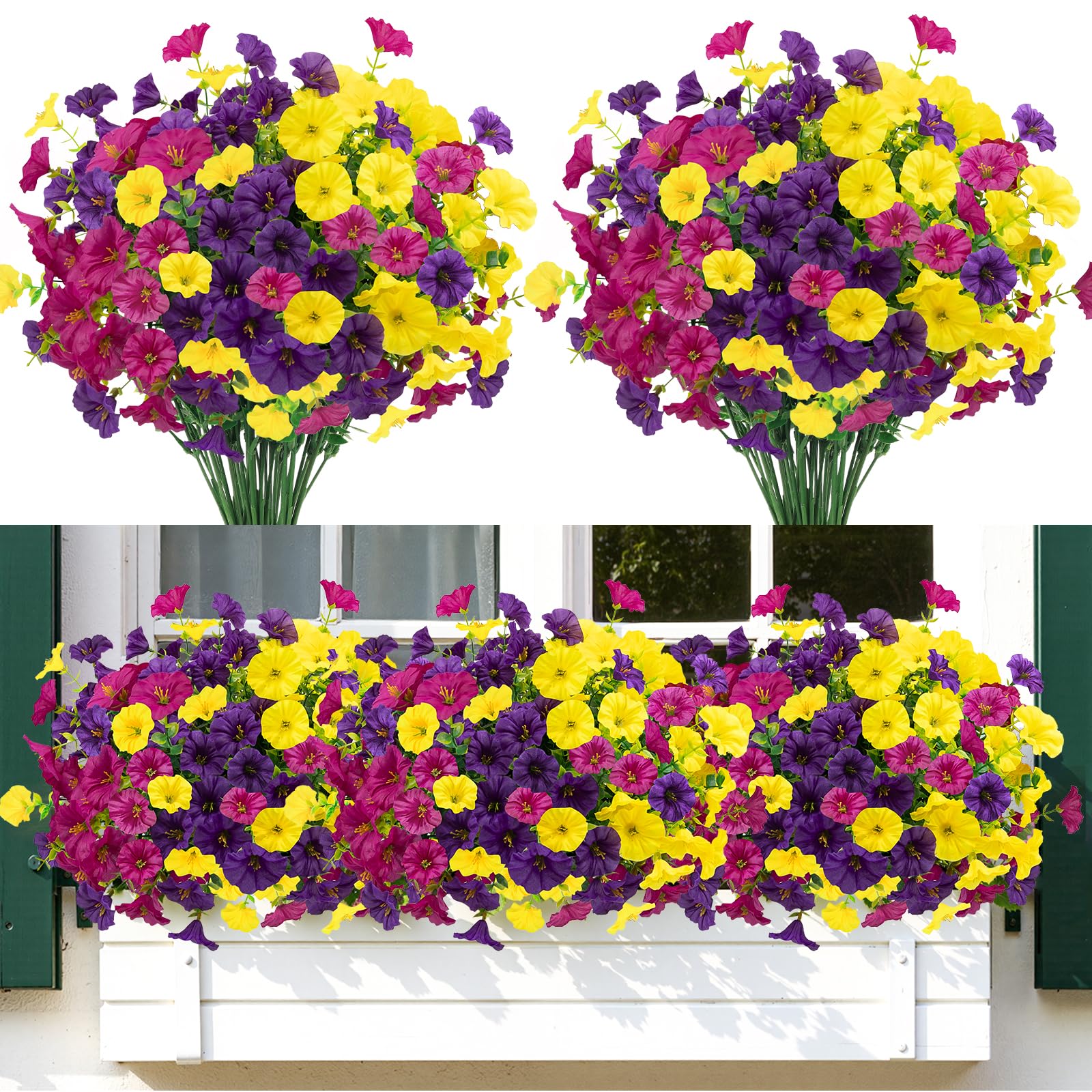 6 Bundles UV Resistant Artificial Flowers, Realistic Faux Plants for Garden