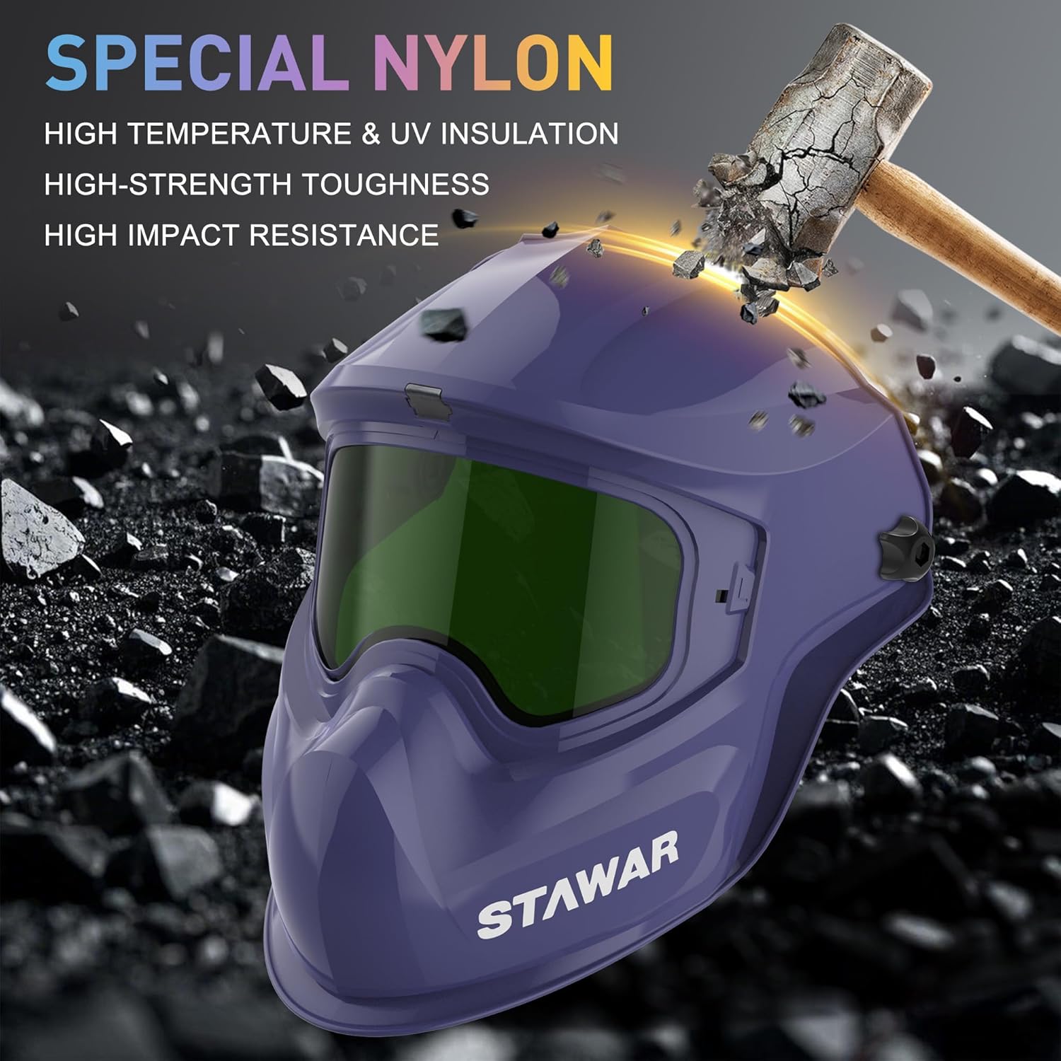 Shine STAWAR Grinding Face Shield, Lightweight Cutting Face Shield with Anti-Fog & Scratch Resistance Lens Face Shield Mask for Grinding, Cutting, Woodworking (DIN 1, Black)