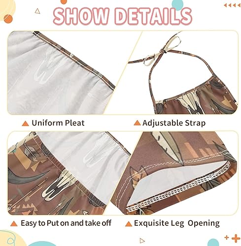 Western Boho Bull Ram Skulls Baby Jumpsuits Girls Toddlers Rompers Halter Backless Infants Summer Outfits Baby(2T)