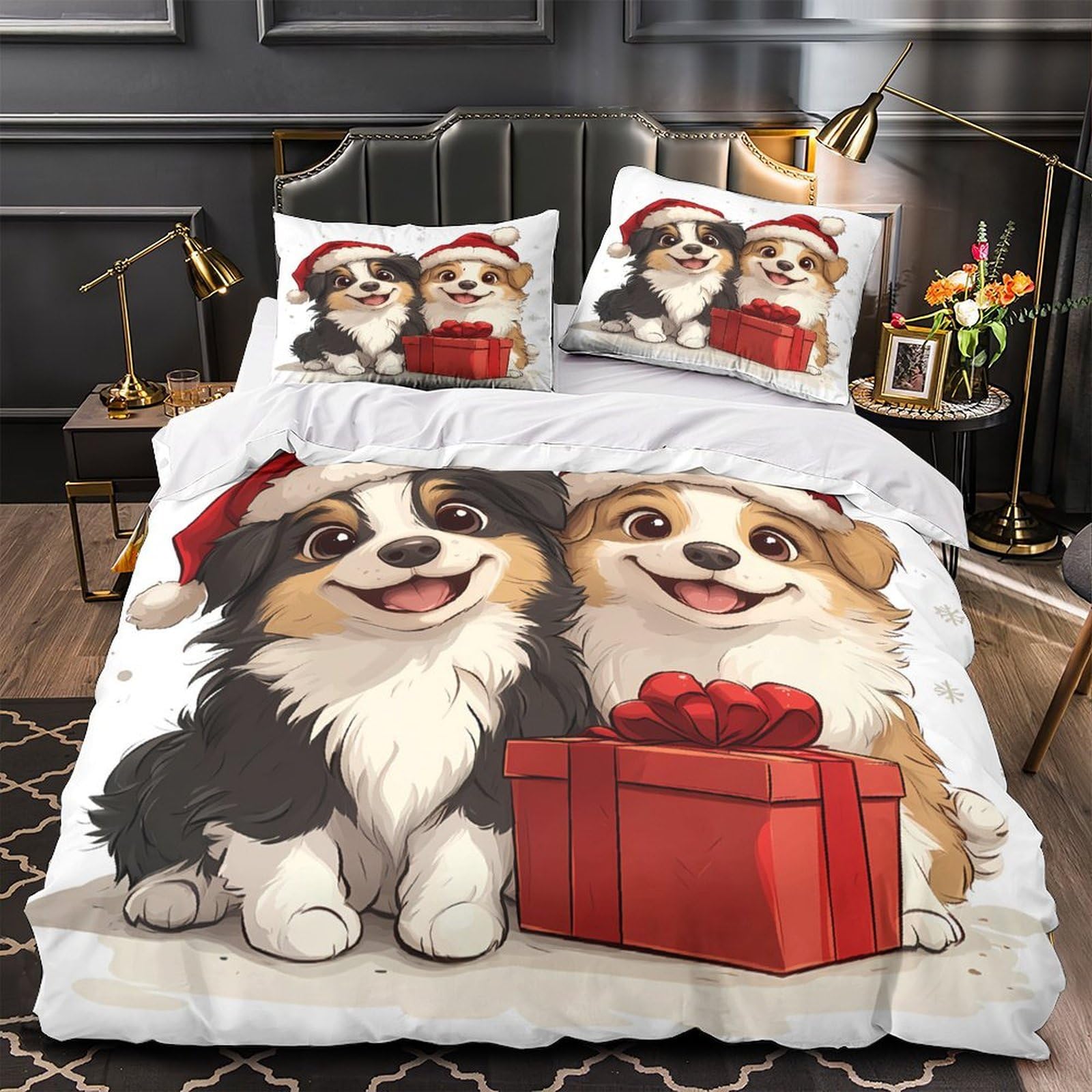Housse de couette chiots de Noël hypoallergénique pour protéger la peau des enfants