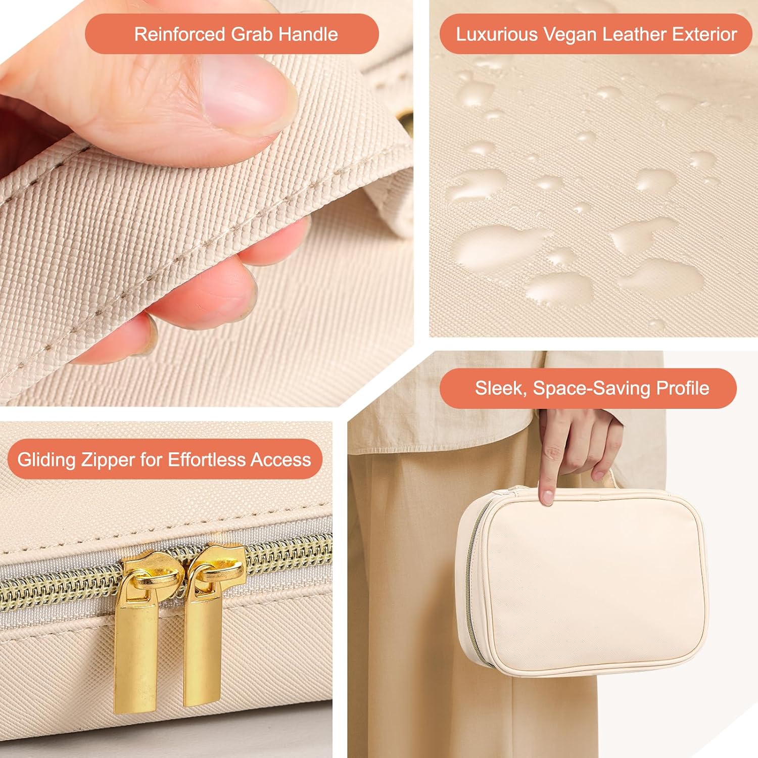 Travel Jewelry Organizer - Imitation Leather Travel Jewelry Case with Adjustable Pages, Jewelry Bag for Earrings,Rings,Necklaces,Bracelets-Perfect,Waterproof, Ideal for Trips & Gifts (Off-white) - Image 4