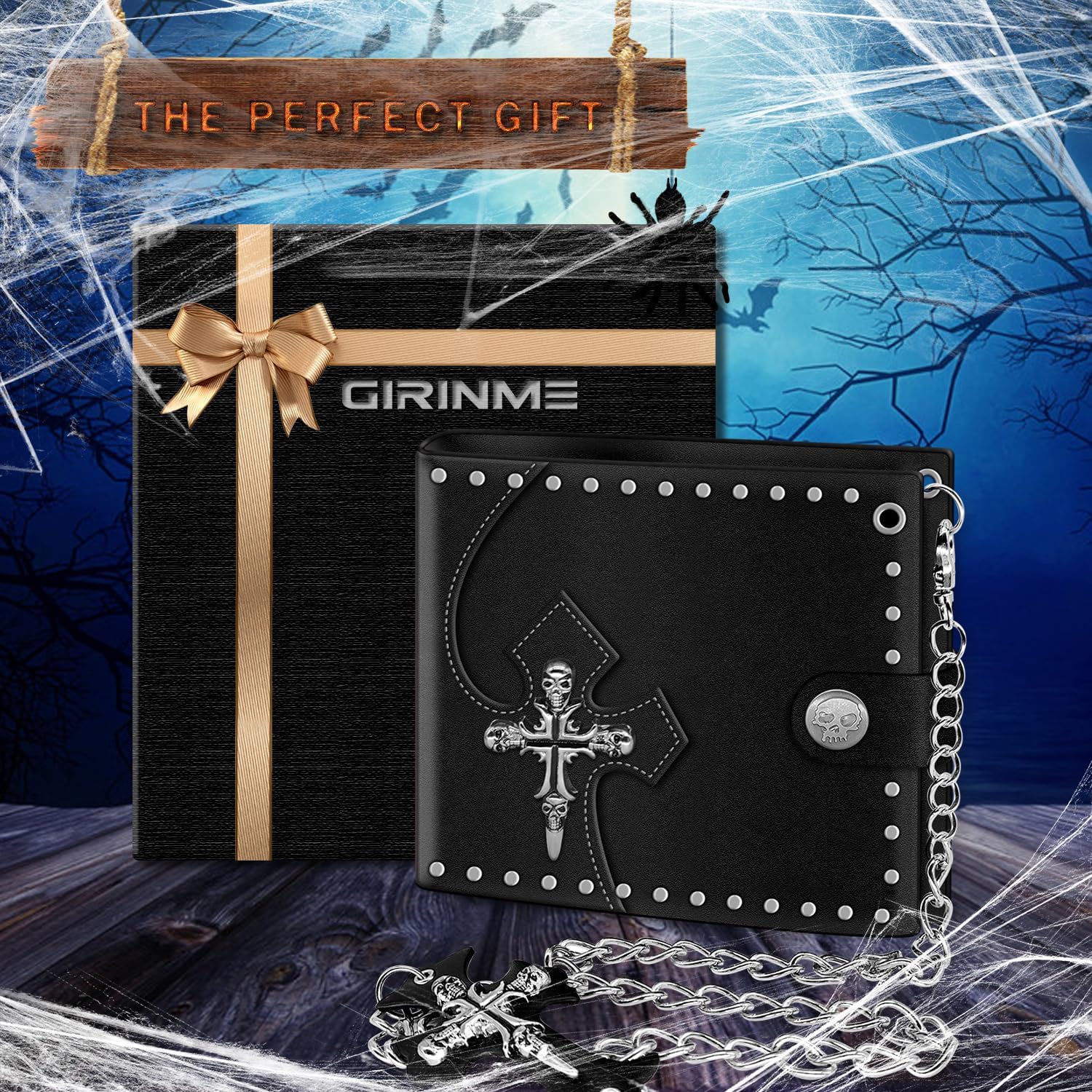 Cross Chain Wallet Leather - Punk Skull Gothic Bifold Halloween Goth Accessories - Jesus Gifts | Unisex - Image 2