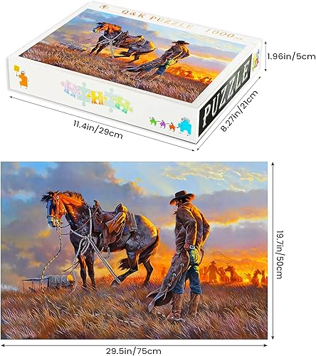 Miniatura 8 de najiaxiaowu Rompecabezas de madera de 1000 piezas para adultos, ancianos o niños, rompecabezas de flores de viento de vaquero occidental