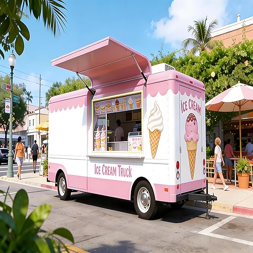 Portable Food Truck with Full Kitchen Equipment, Enclosed Mobile Food Trailer for Street Vending, Outdoor Catering, Festivals and Food Business