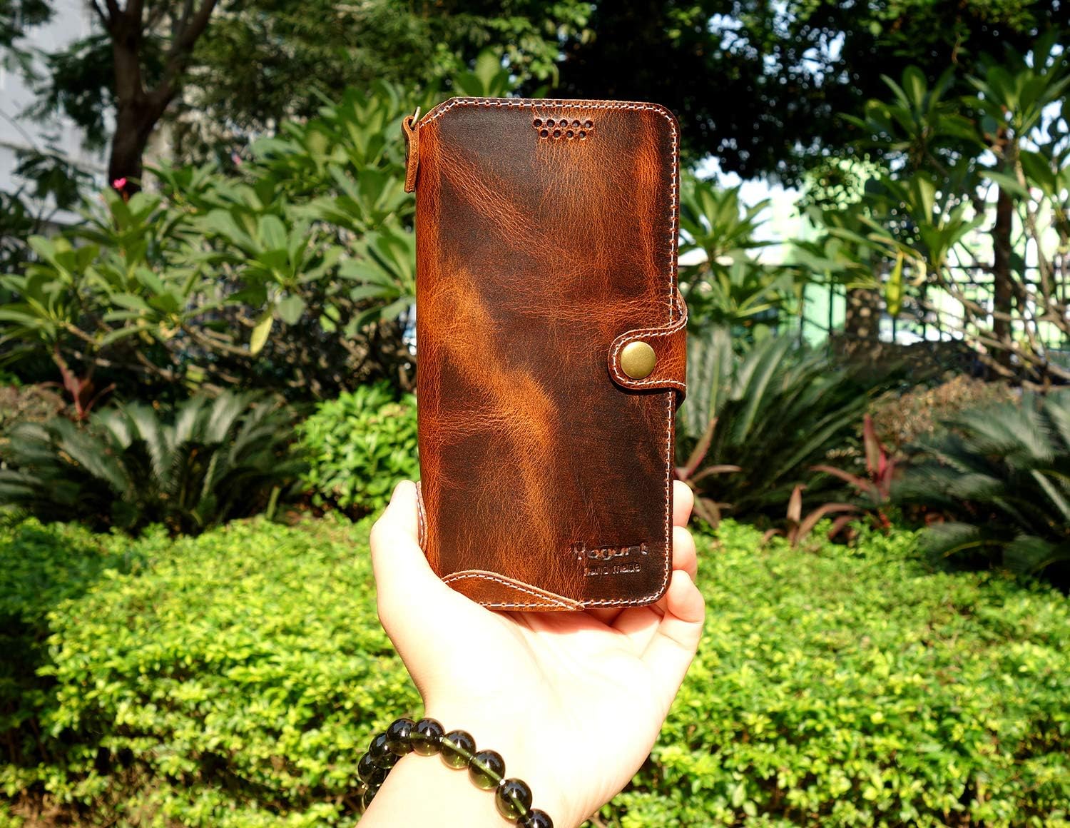 Yogurt Case for Samsung Galaxy S24 Ultra, Genuine Leather Wallet Cover for Samsung S24 Ultra, Handmade Dark Brown - Image 4