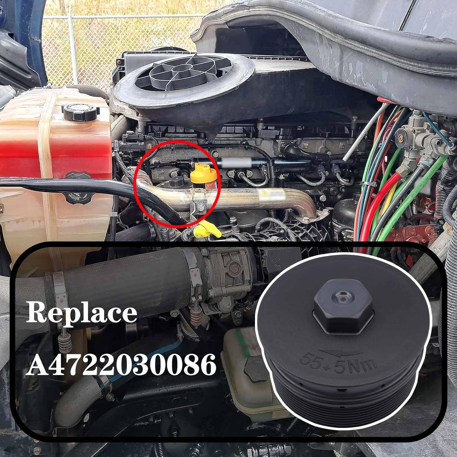 A4722030086 Cooler Filter Cap Fit for Detroit DD15 Freightliner Cascadia, Coolant Filler Cap Cover