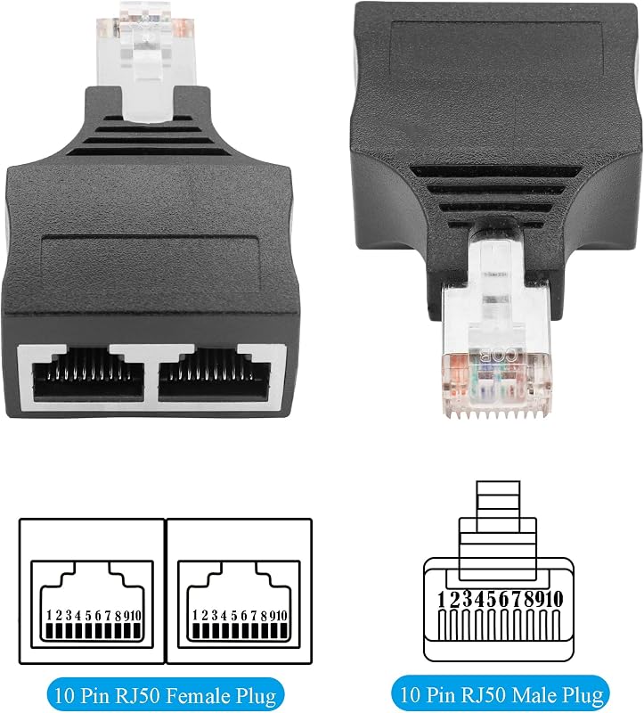 GINTOOYUN 2db RJ50 10P10C Elosztó Adapter - 10 Tűs Ethernet Átalakító Laptophoz, Routerhez - Kapcsolt Hálózatokhoz