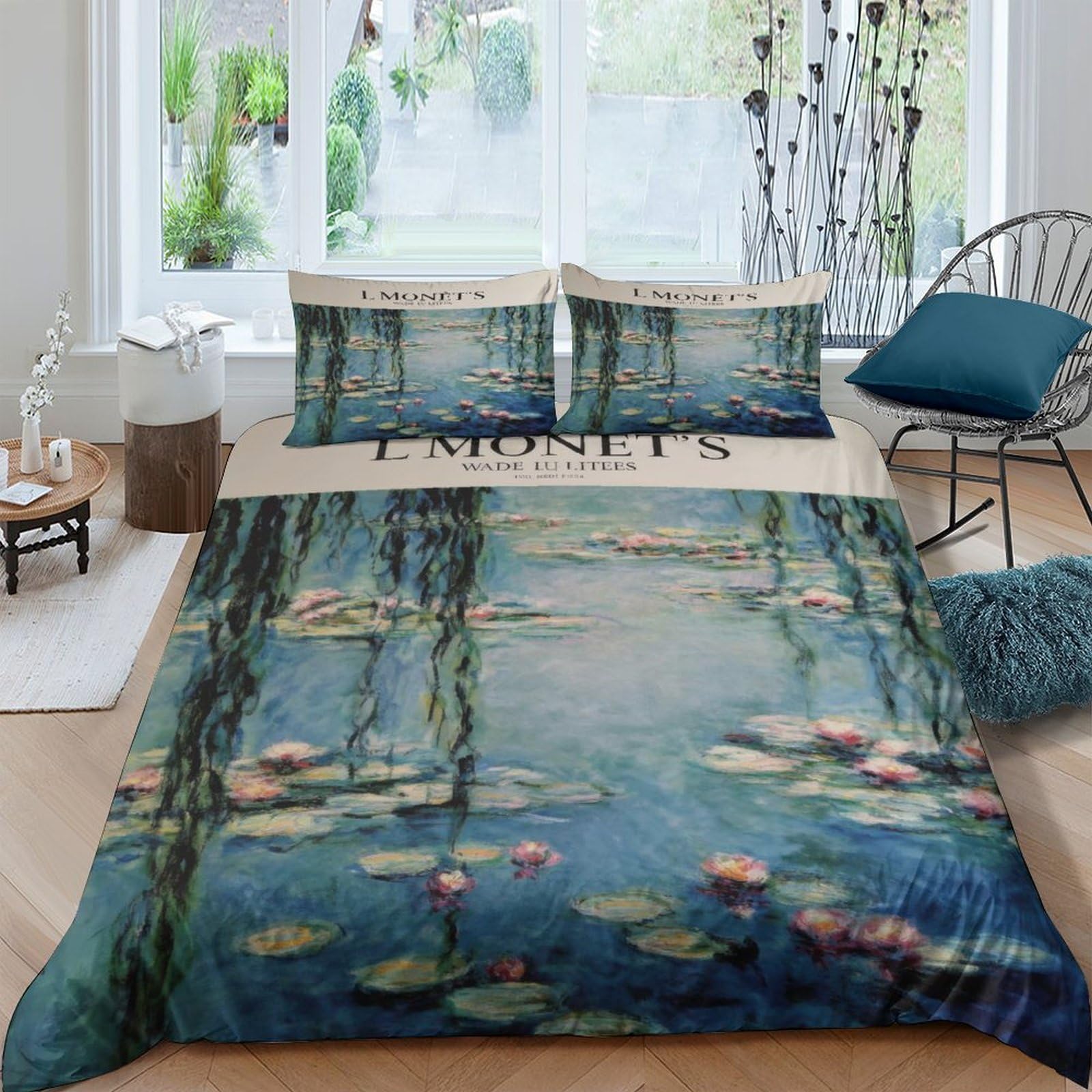 Ctjqhvkz Style-9 3D Printed Water Lily Pond Fitted Sheet Microfiber Artistic Soft Breathable Impressionist Bed Cover Bedroom Decor Single（135X200cm）
