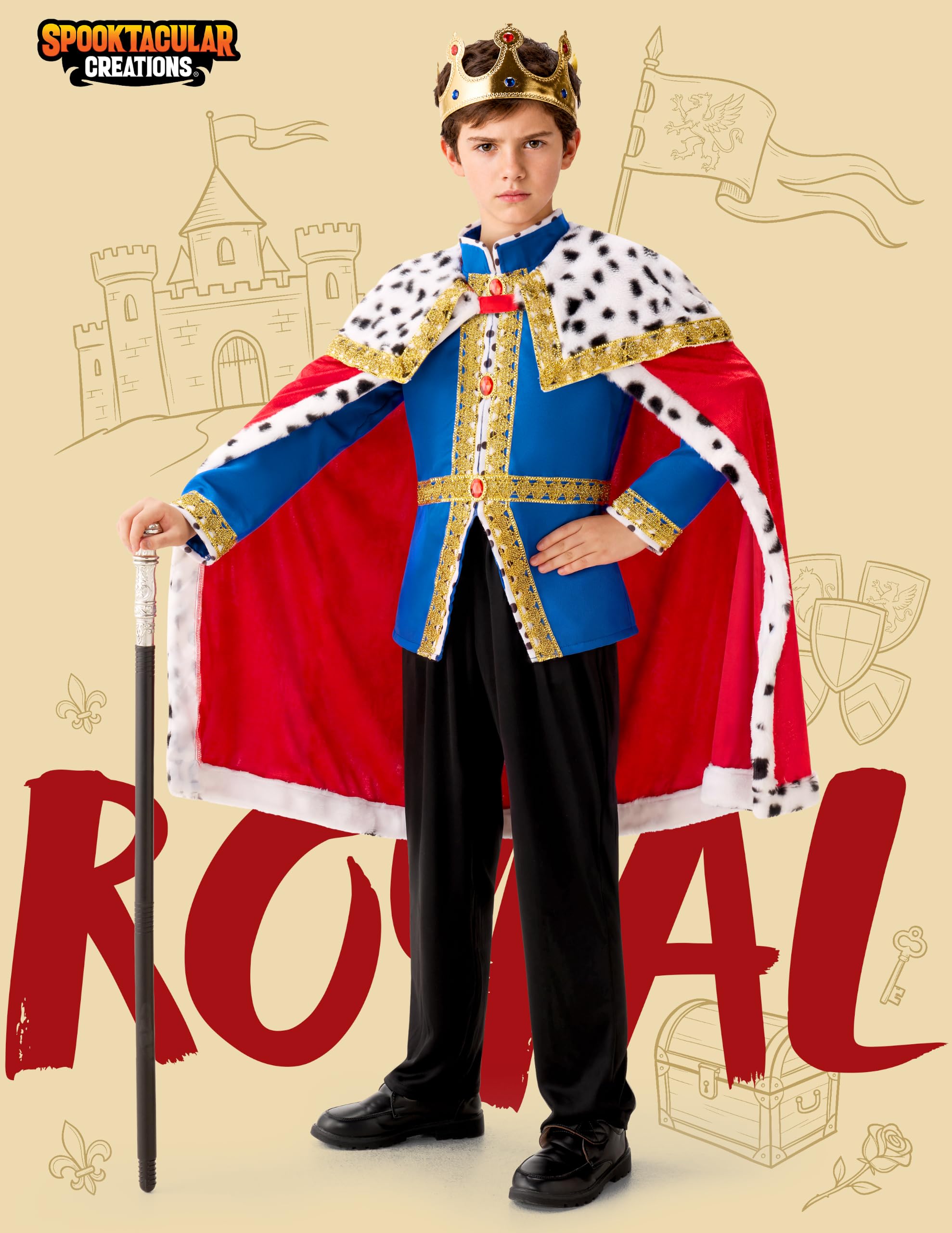 Spooktacular Creations Costume da re per bambini, costume di Halloween per bambini con outfit Roderick, travestimento da principe per feste di Halloween, carnevale e feste a tema