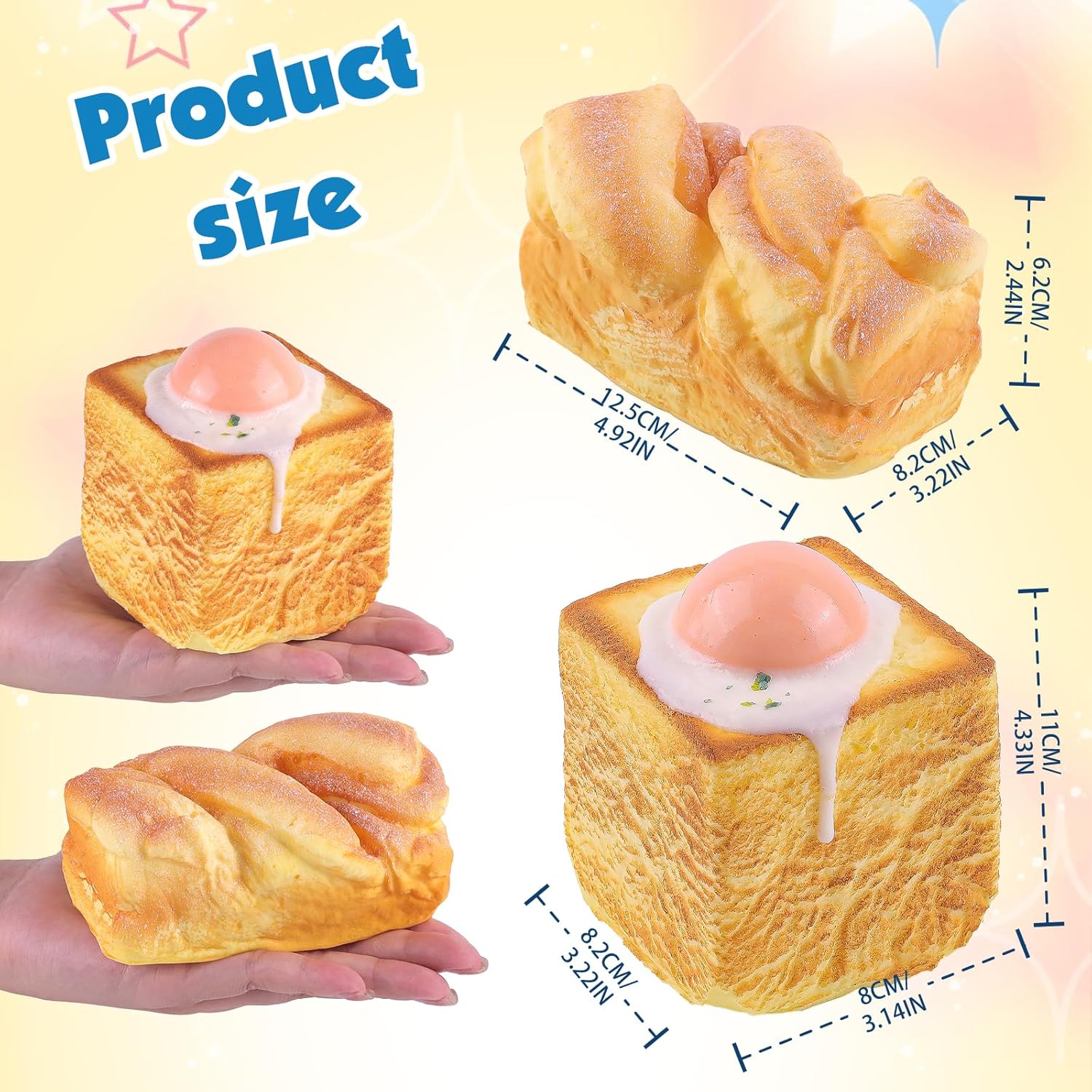 Anboor 2 Pcs Bread Squishies Toys, Scented Slow Rising Foam Squishies Food Squeeze Fidget Toys Stress Relief for Kids Teens Adults - Image 2