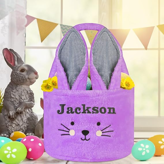 Personalized Easter Basket, VAPCUFF Easter Bunny Baskets for Kids - Purple Easter Basket