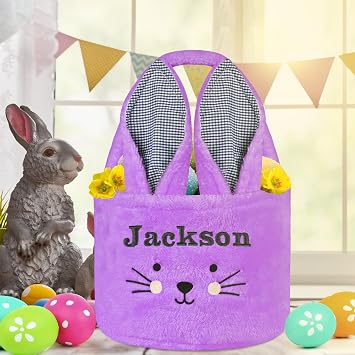 Personalized Easter Basket, VAPCUFF Easter Bunny Baskets for Kids - Purple Easter Basket