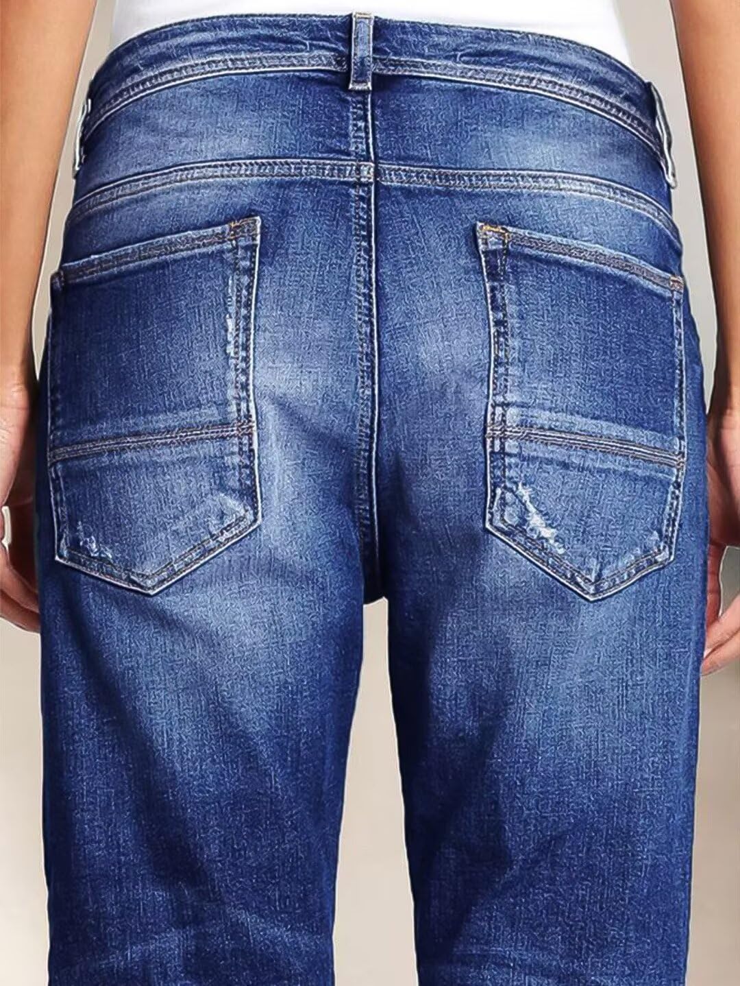 Flamingals Straight Leg Mid Rise Boyfriend Ripped Roll Hem Denim Jeans