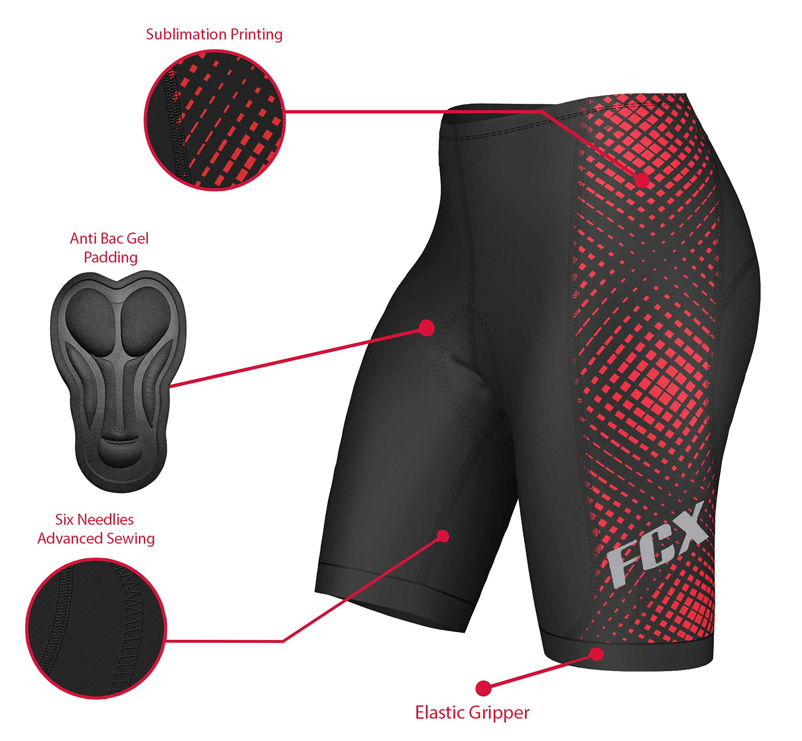 FCX Short de cyclisme rembourré en gel pour femme - Séchage rapide