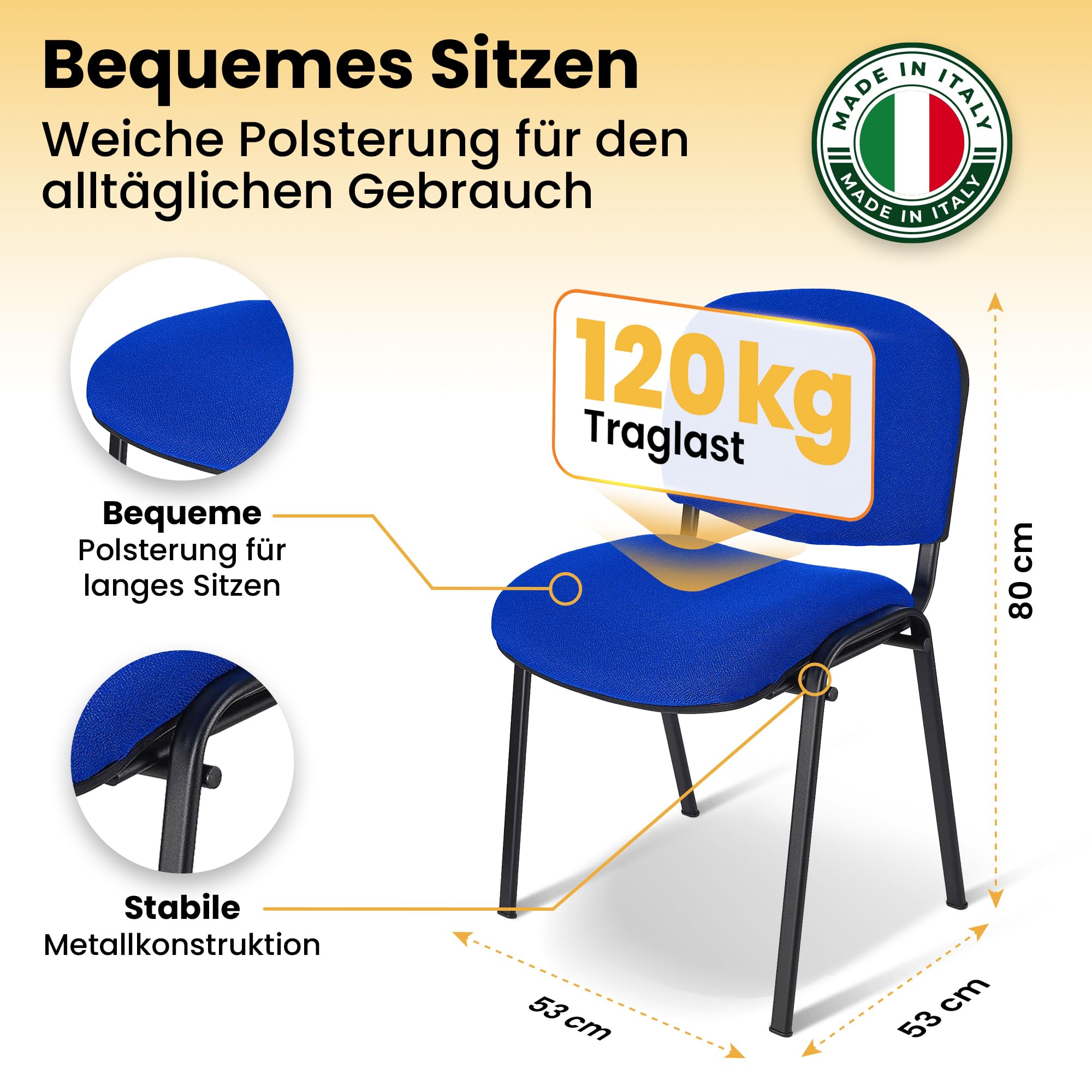 Topsit 4er Set Besucherstuhl ISO, Konferenzstuhl stapelbar, gepolsterte Sitzfläche und Rückenlehne (Blau)