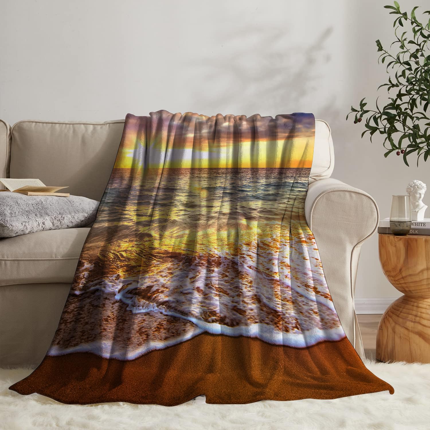 Ocean Beach Scenic Blanket 60" x 80" Seaside Waves Scenery Holiday Super Soft Bedding Fleece Throw Blanket Microfiber Flannel Blankets Couch Sofa Warm Lightweight for Boys Girls