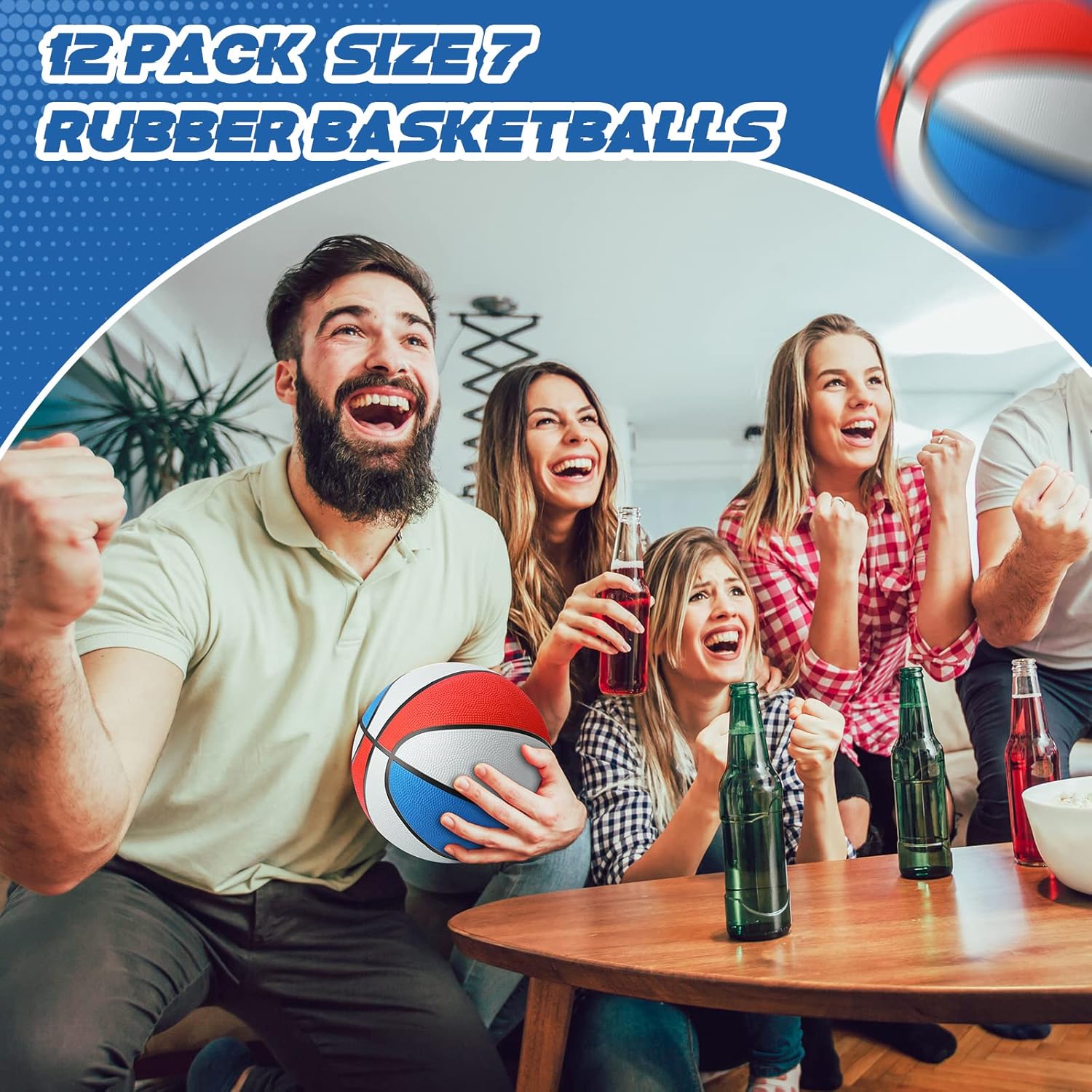 Jerify 12 Pcs 29.5" Official Size 7 Basketballs Bulk Rubber Standard Basketballs with Pump Indoor Outdoor for Training Play