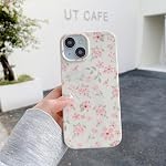 QLTYPRI for iPhone 13 Case, Cute Pink Floral Flower Pattern Aesthetic Phone Case, Raised Camera Protection Soft Slim TPU Shockproof Protective Phone Cover for Girls Women - Pink