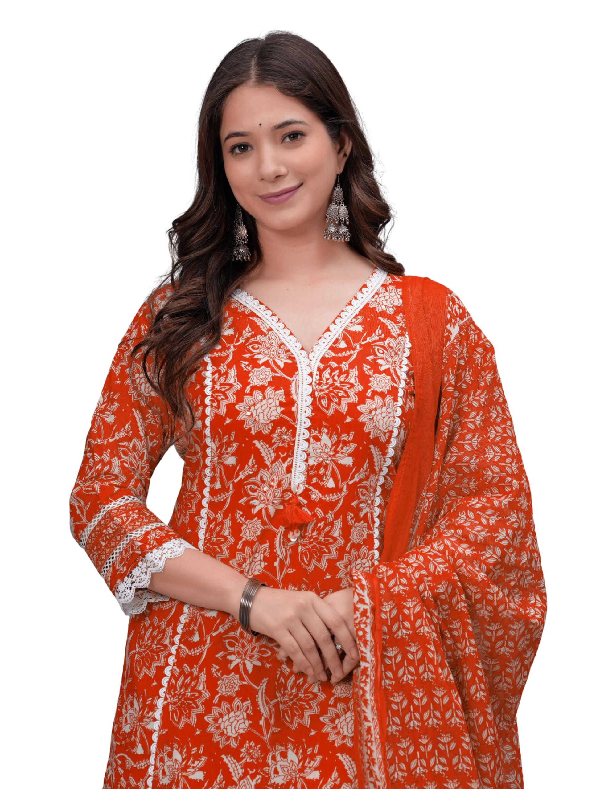 Amayra Women's Pure Cotton Printed Straight Kurta Set with Palazzo Pants & Dupatta- Ethnic Wear