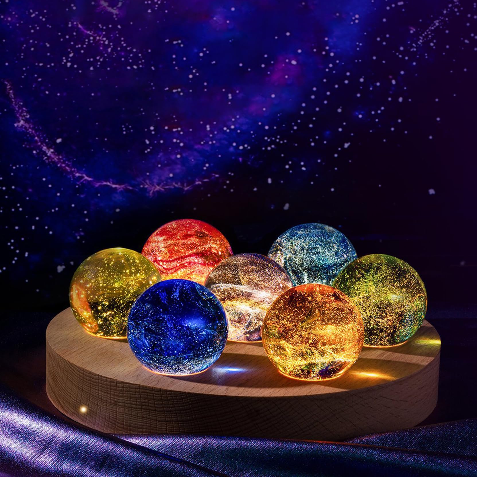 TTiiLoe Healing Crystal with LED Wooden Base, 40mm Cracked Glass