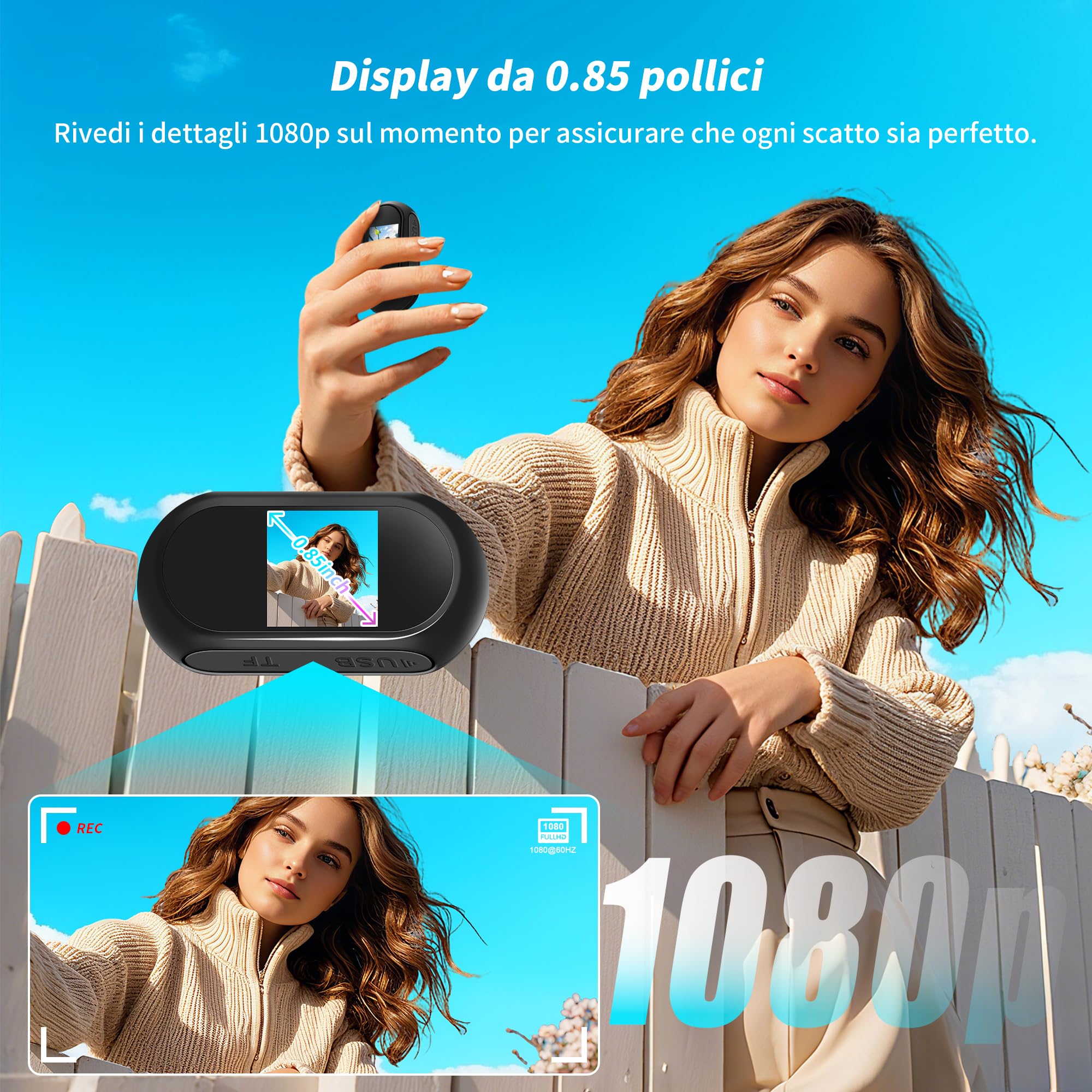1080P Mini Action Cam, Body Camera, Pov Camera con Schermo LCD, Videocamera Portatile con Scheda da 64GB, Telecamera Sportiva, Mini Fotocamera per Ciclismo, Vlogging e Viaggi