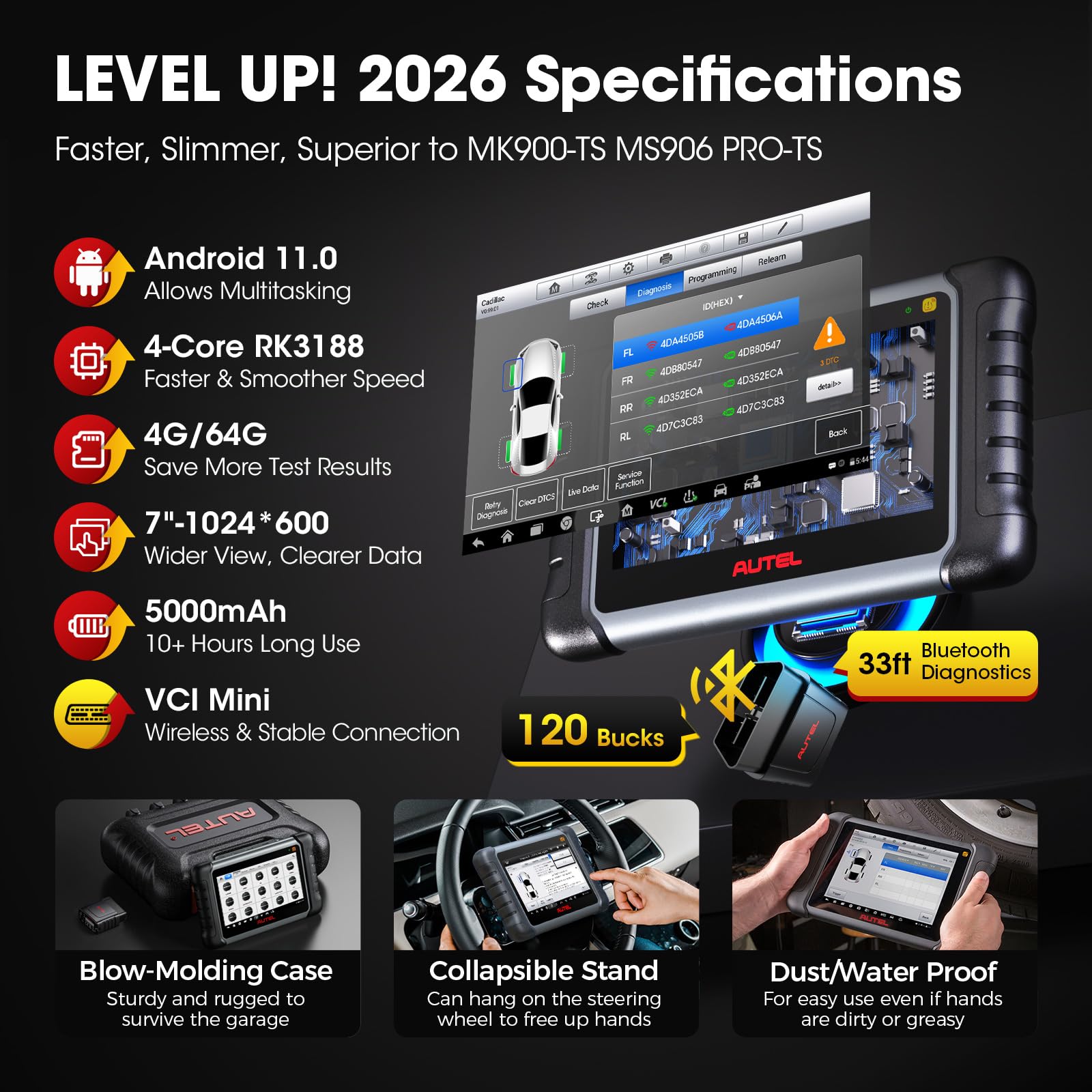 Autel MaxiCOM MK808S-TS Scanner, TPMS Completa Comprobar/Activar/Reaprender, MX-Sensores de Programación, BT Sistemas de Diagnóstico Completo, Prueba Activa, 28+ Servicios, AutoAuth para FCA SGW