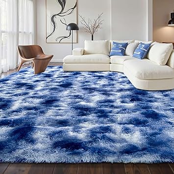 Amazon.com: 8x10 ft Fuzzy Rug for Living Room Soft Fluffy Blue White ...