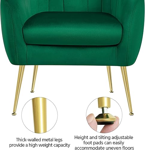 Miniatura 6 de Topeakmart Silla decorativa de terciopelo, silla de barril con patas de metal dorado, silla de ocio moderna para sala de estar, dormitorio, oficina,