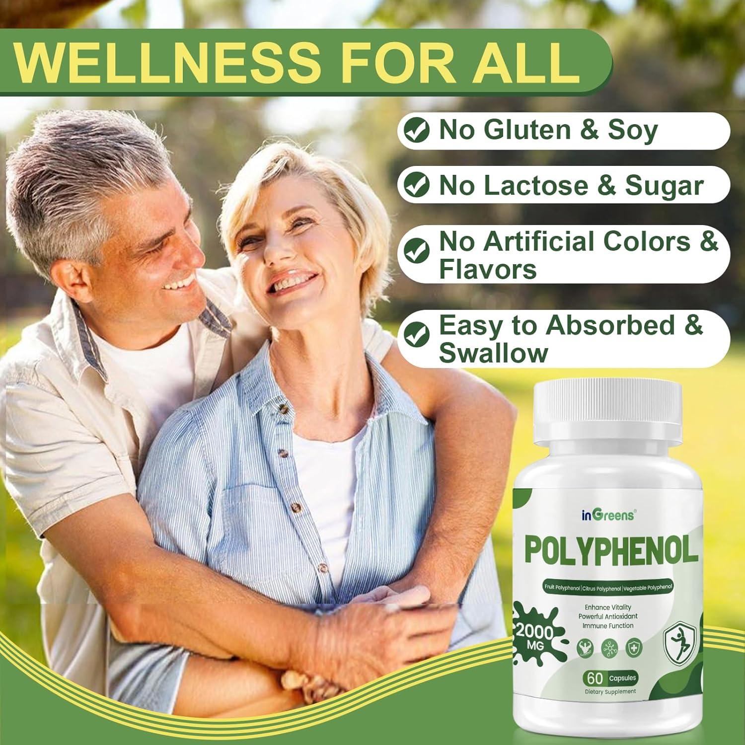 inGreens 25-in-1 Polyphenols Supplement, 2000MG Powerful Antioxidants & Polyphenol for Age Defense, Polyphenol Superfood, Quercetin, Resveratrol, Plant-Based & Energy, Immune Support, 120 Capsules