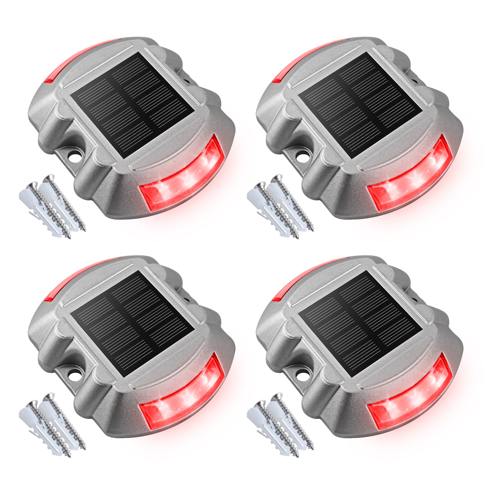 TYHBRV Solar Deck Lights Driveway Dock Lights, 12-Pack Led IP68 Waterproof Outdoor Warning Step Lights for Driveway Sidewalk Garden Pathway Yard(White, Auto On/Off(Red,4 Pack)