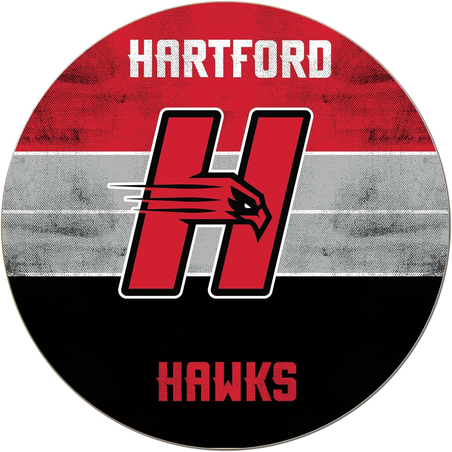 KH Sports Fan Hartford Hawks Multi-Color Retro Circle Sign, 20x20 Inches, Hawks Decor for Dorm, Fan Cave, Living Room; Display Your Team Spirit with This Unique Hartford Hawks Wall Art