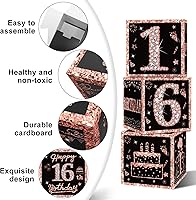 Vista 4 de Eiurteao 3 cajas de decoración de cumpleaños número 16 para niñas, cajas de globos de feliz cumpleaños de 16 años de oro rosa, suministros