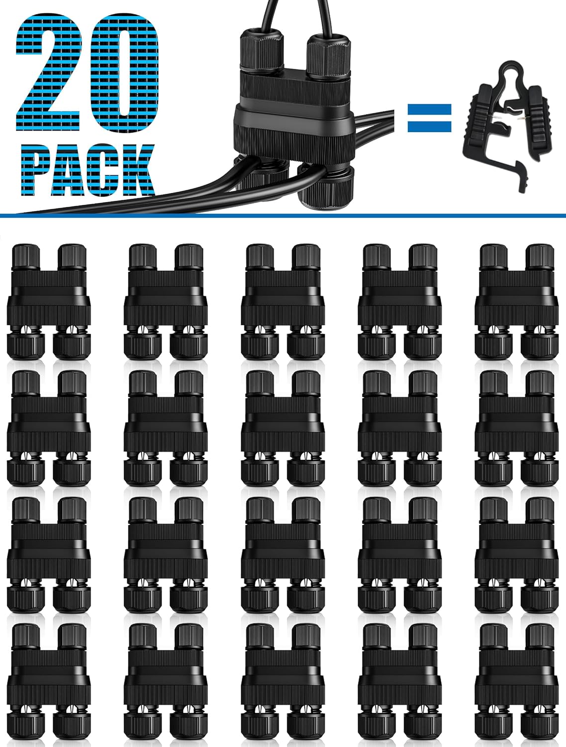 SUNVIE Fastlock2 Low Voltage Wire Connector Landscape Lighting Connectors Waterproof 12-18 Gauge Wire Connectors for Low Voltage Landscape Lights Outdoor Landscape Path Lights, 20 Pack