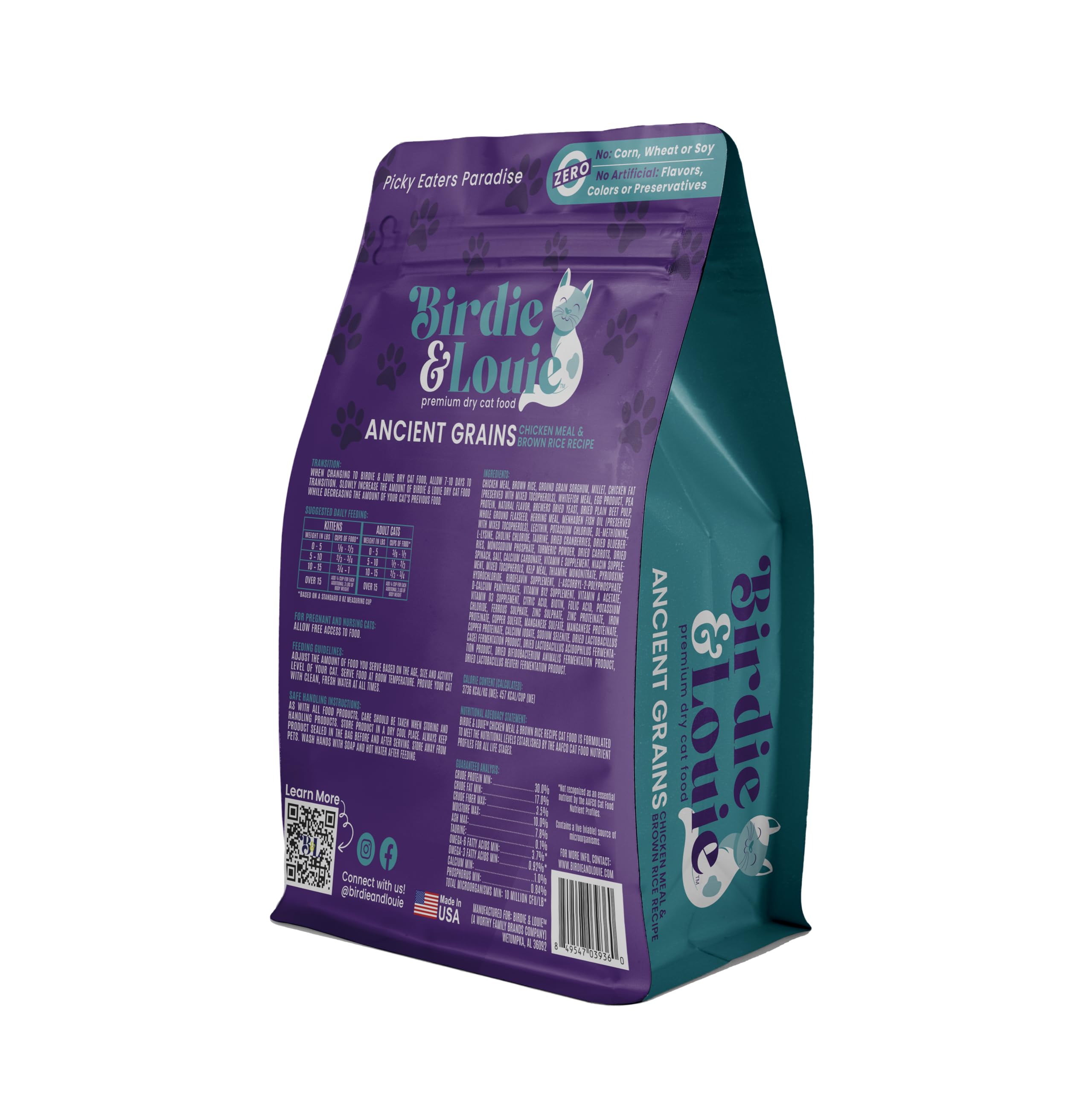 SIMPLY NOURISH Grain Free Adult Cat Chicken & Pea Recipe.1-3 Pound Bag.