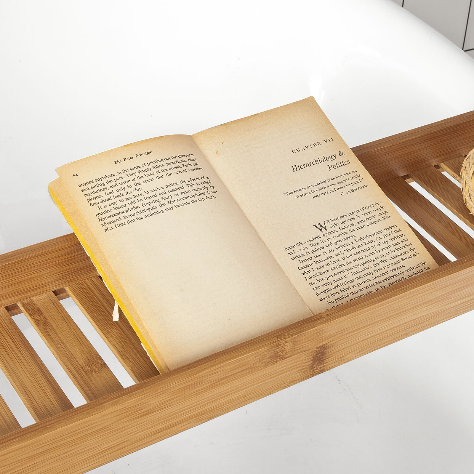 SoBuy FRG212-N,ES Bandeja de Bambú para Bañera,Estante de Baño,L80cm,con Soporte para Libro, iPad y Móvil