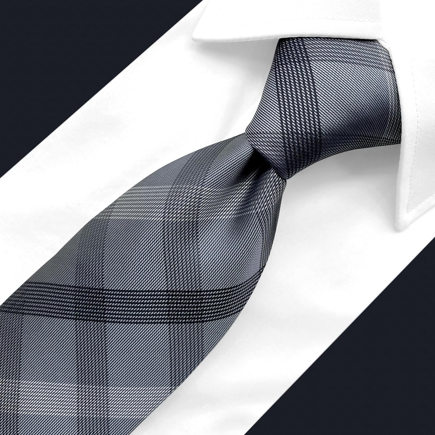 Corbata para hombre, color gris, a cuadros, clásica, formal, talla XL, Corbata clásica de 146 cm x 8 cm (57.5 x 3.15) 3