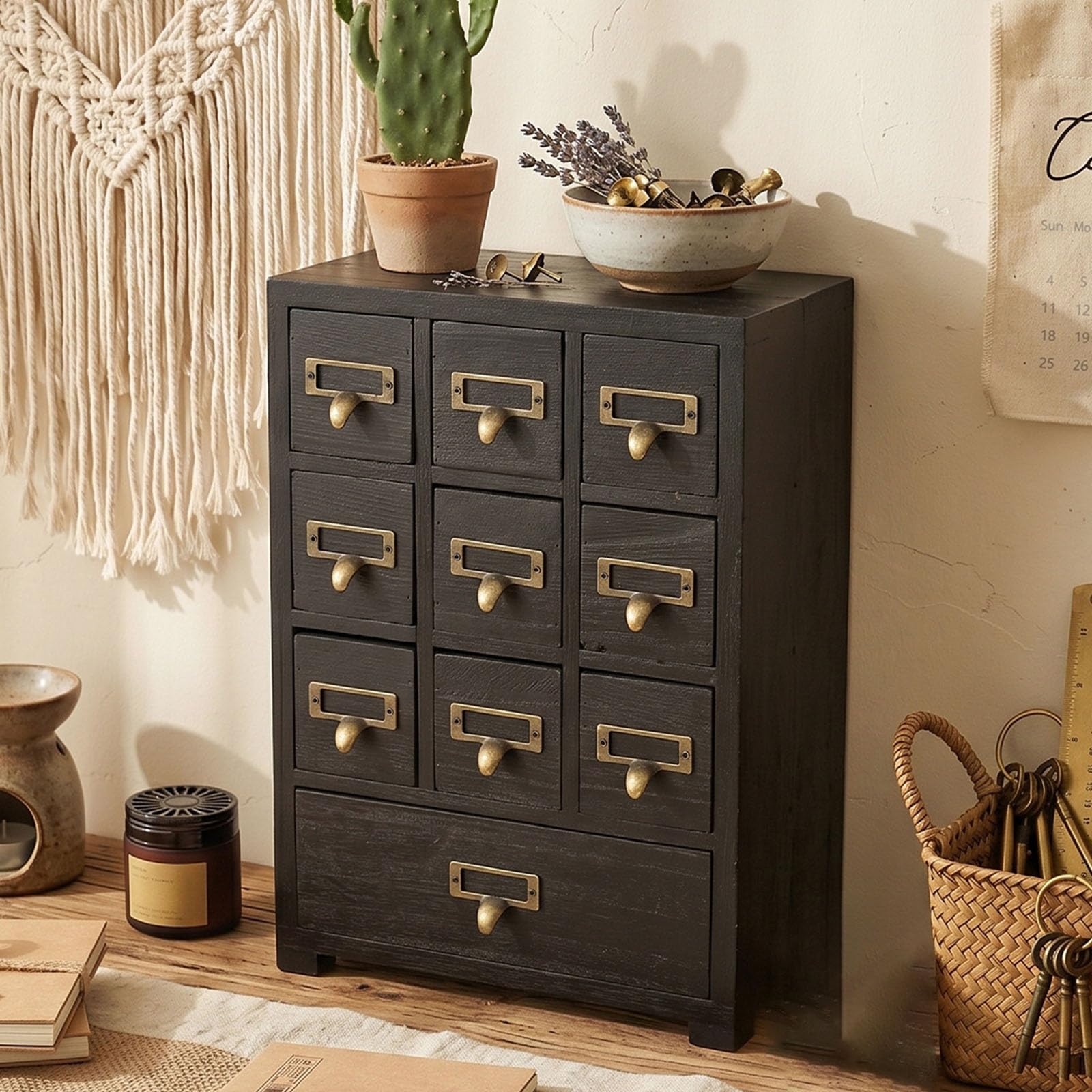 Scatola portaoggetti in Legno Pino Naturale con 9 Scomparti Organizer da scrivania Perfetti per Accessori da scrivania e Piccoli Oggetti Semplice Agenda in Legno