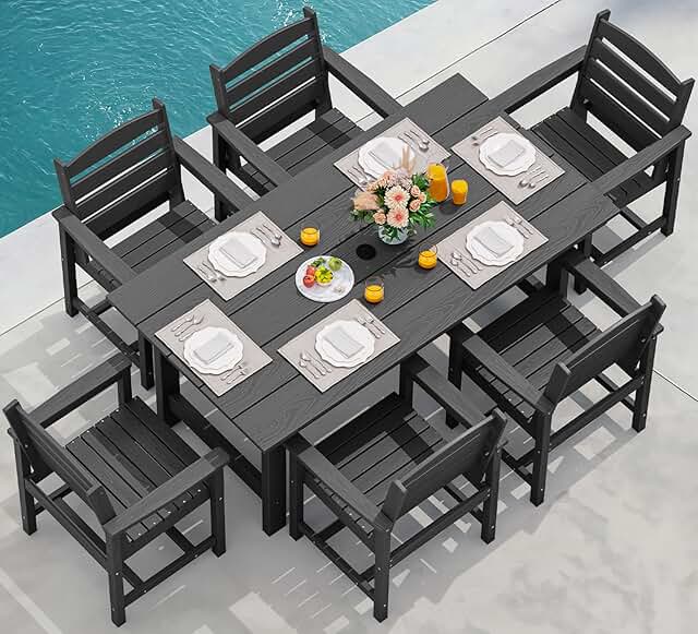 SERWALL 7-Piece Patio Dining Table Sets, Outdoor HDPE Dining Furniture S...